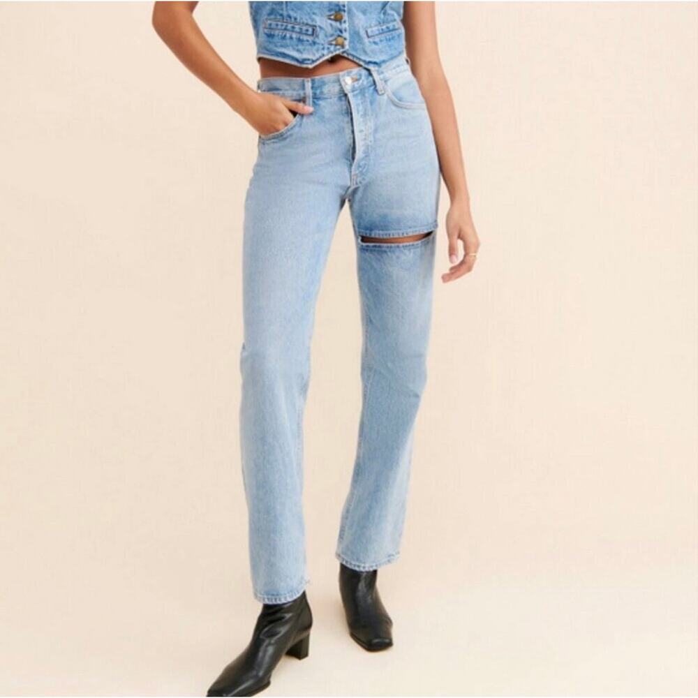 Agolde Mid Rise Lana Slice Jean in Denim Light Size 28 Straight‎ Leg Button Fly